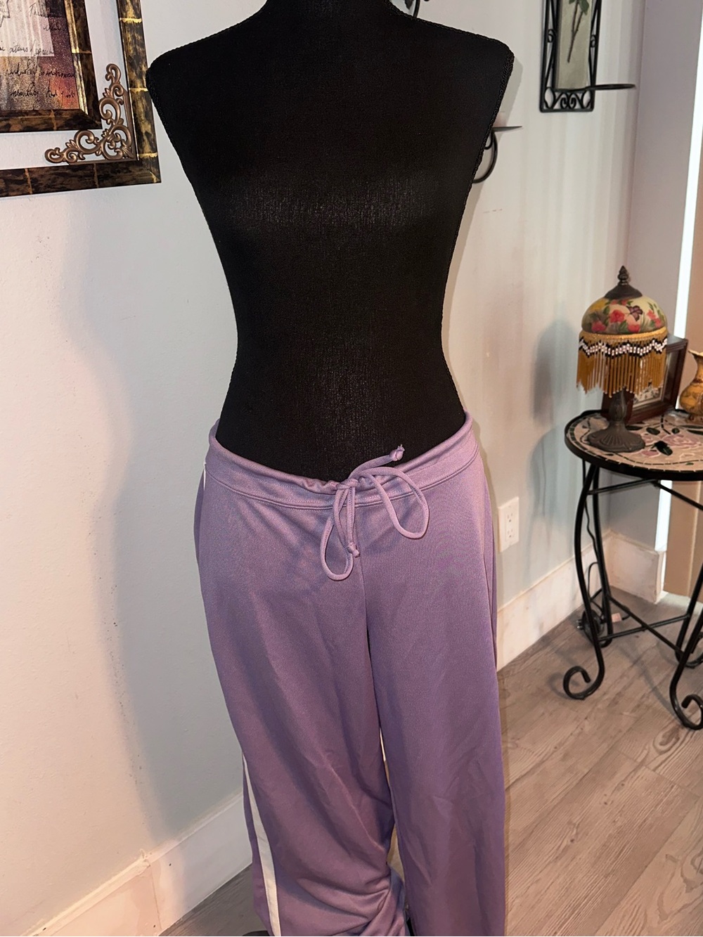 Vintage Y2K Prospirit Lavender Purple Track Pants with Drawstring, Side Stripe